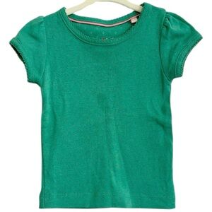 Mini Boden Pointelle Short Sleeve Top, 100% Cotton Shirt, Green Soft Baby Shirt